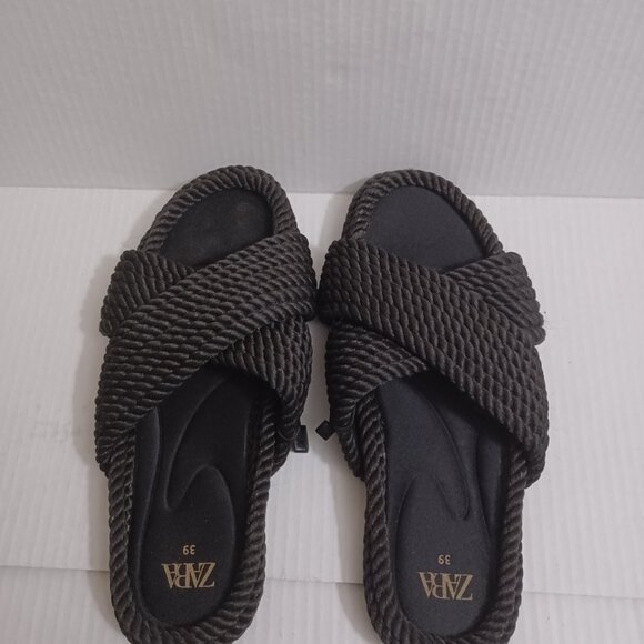 ZARA ROPE SLIDE SANDALS BLACK SIZE 39 - Picture 5 of 12